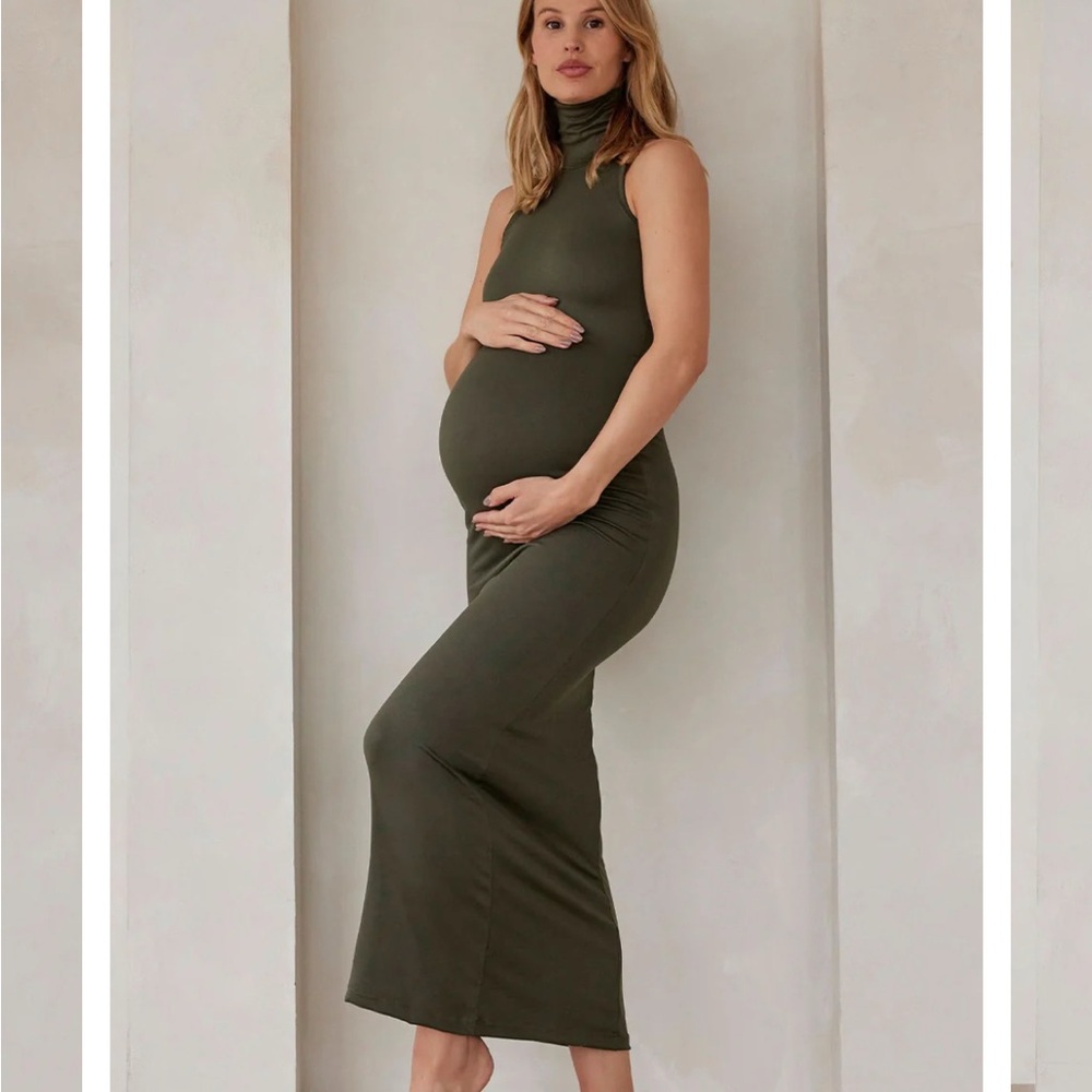 Bumpsuit Maternity Dress. XS olive green. The Serena Maternity Dress